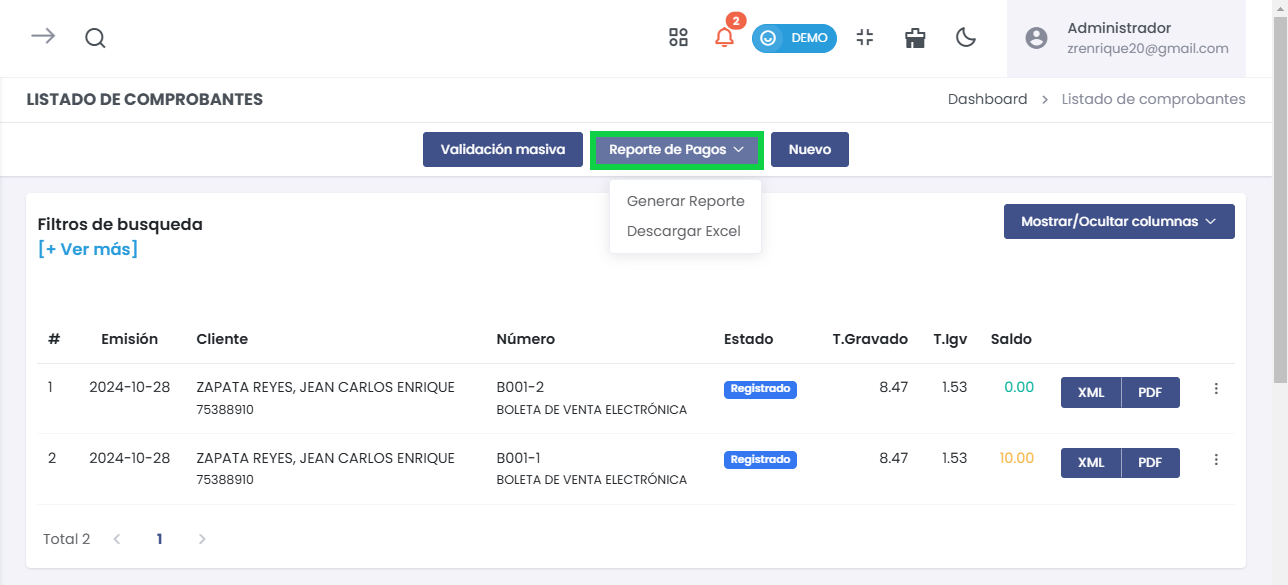 Reporte de Pagos