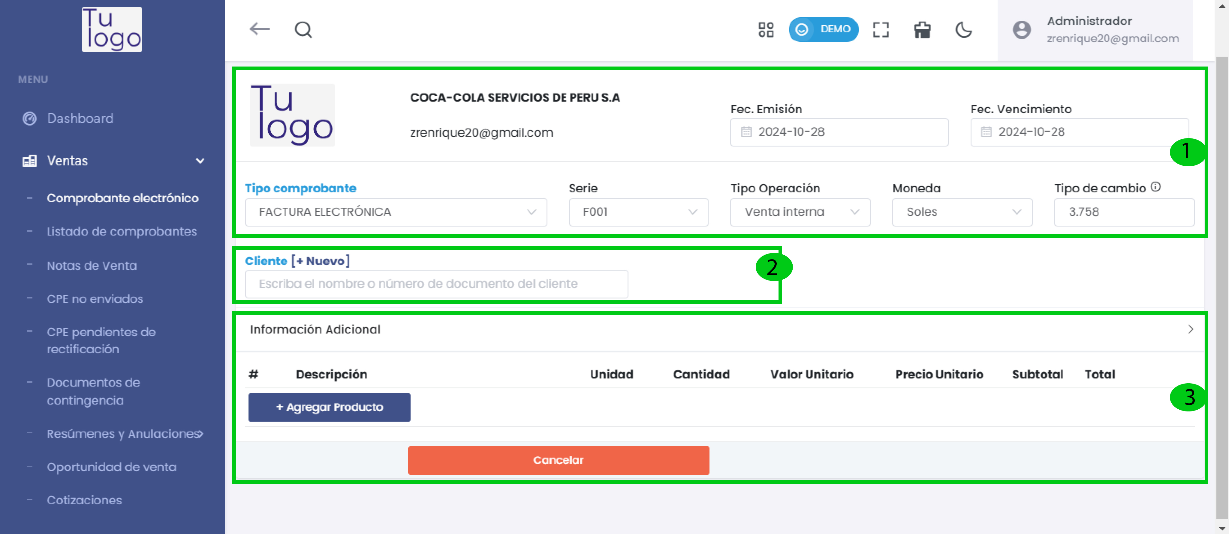 Formulario de Comprobante