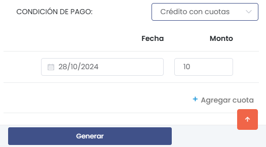 Condición Crédito a Cuotas