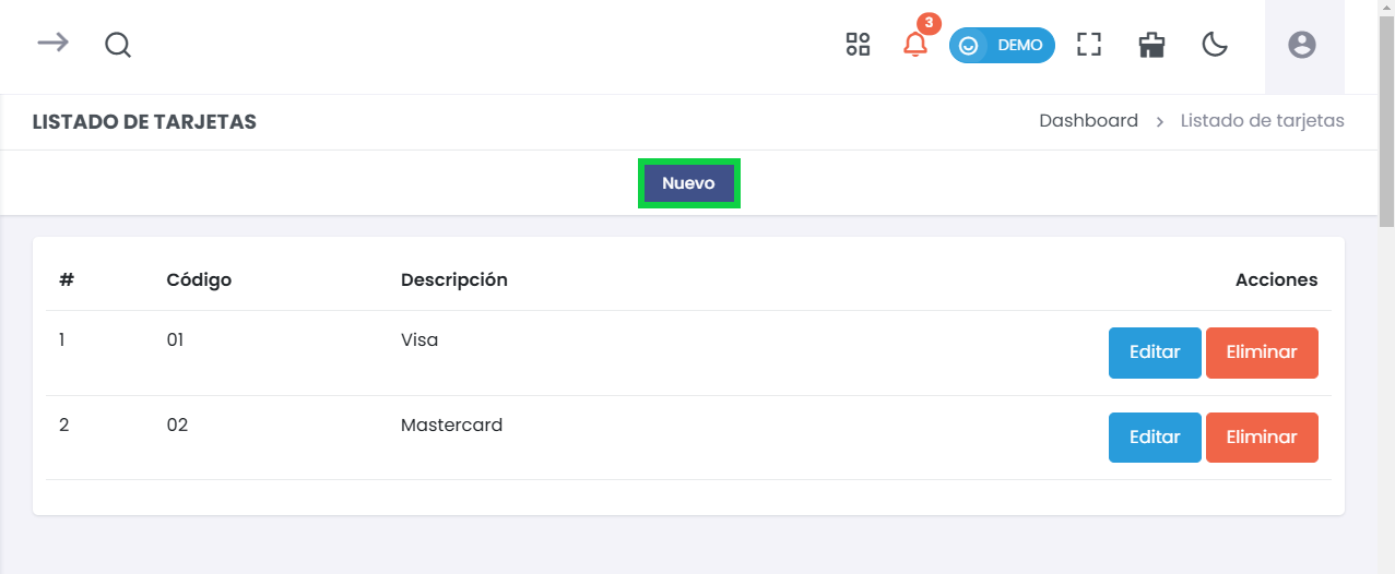 Nueva Tarjeta