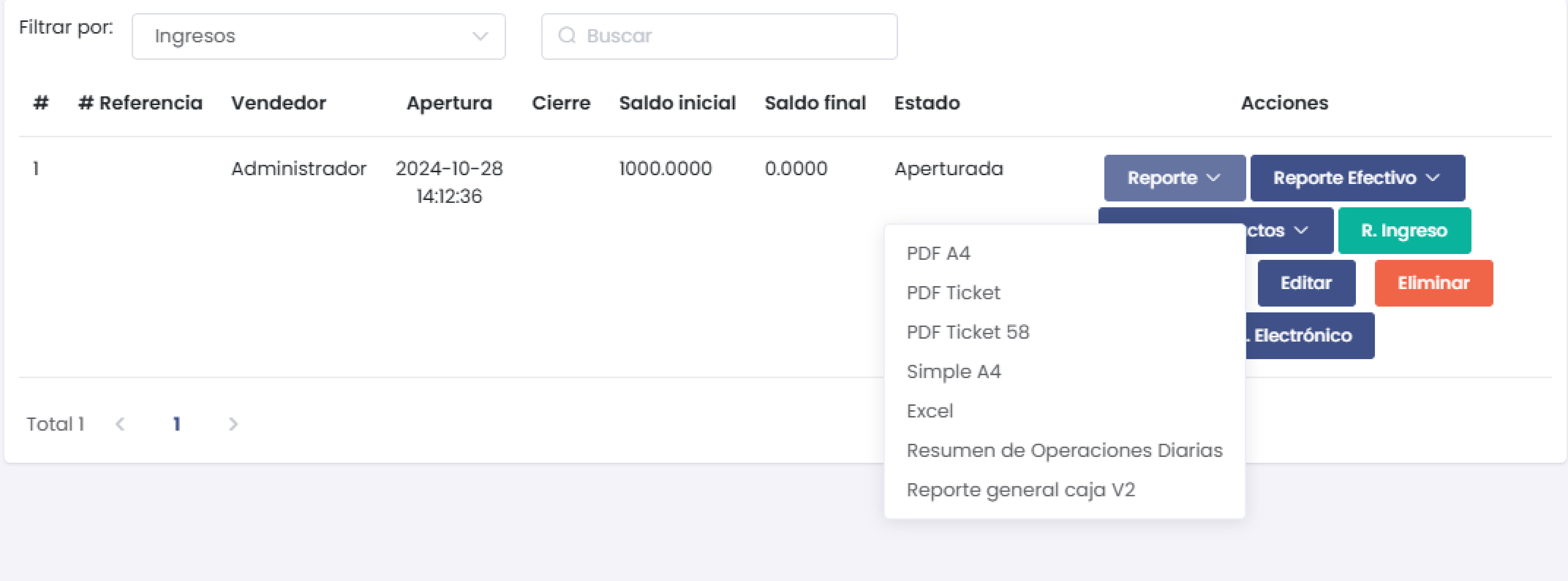 Opciones de Reporte